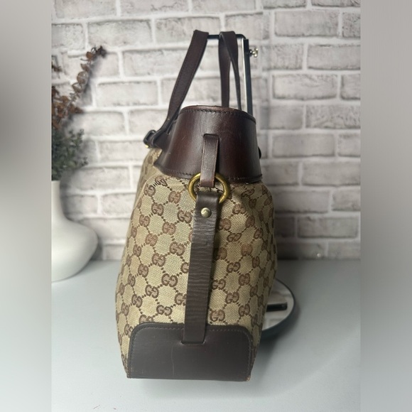 Gucci GG canvas tote bag handbag leather beige brown straps and bottom in EUC - Picture 3 of 9